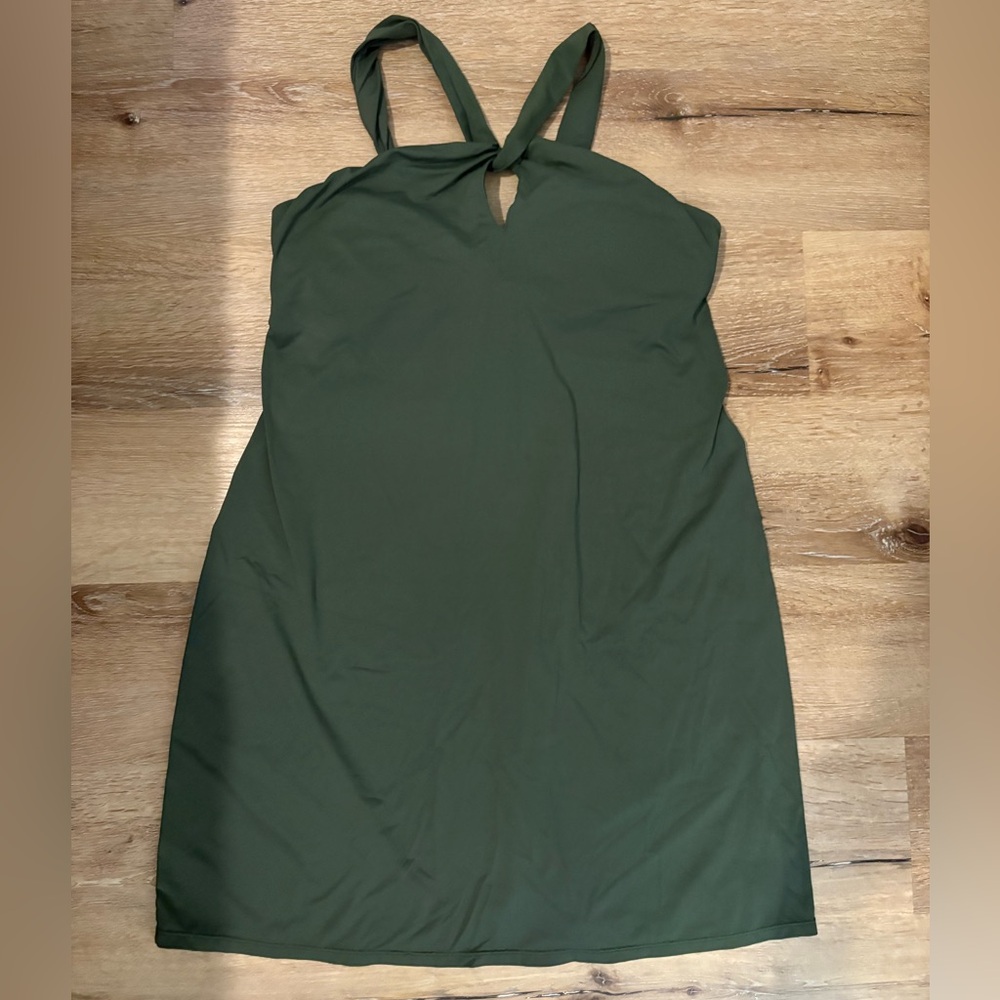 Athleta Kiki Mini Swim Beach Dress Front Cutout & Tie Back Detail in Olive Green - Picture 2 of 8
